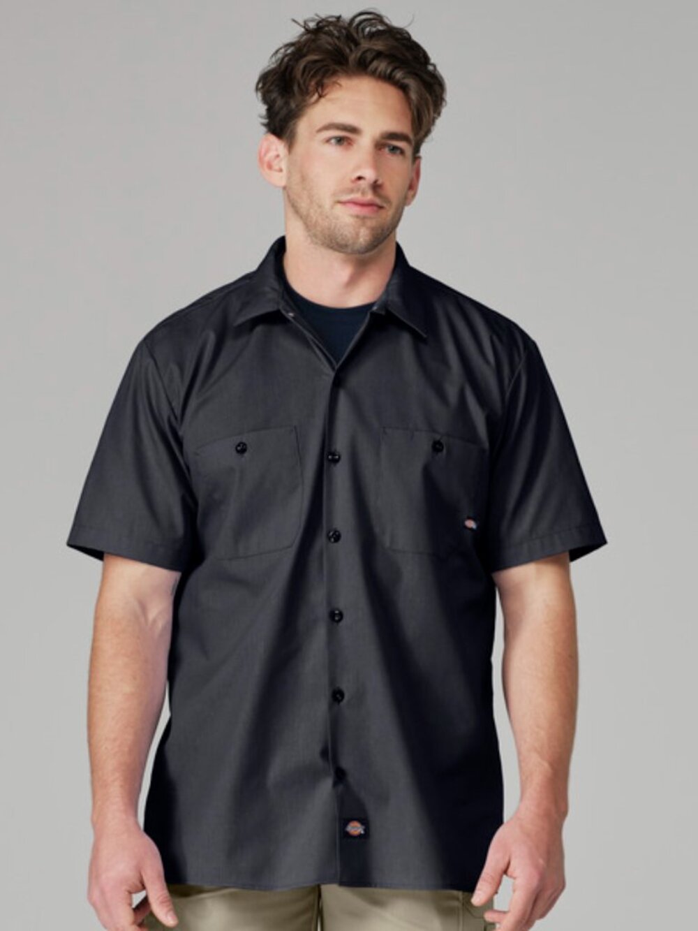 DICKIES Men's Industrial Short-Sleeve Work Shirt Size M in Black